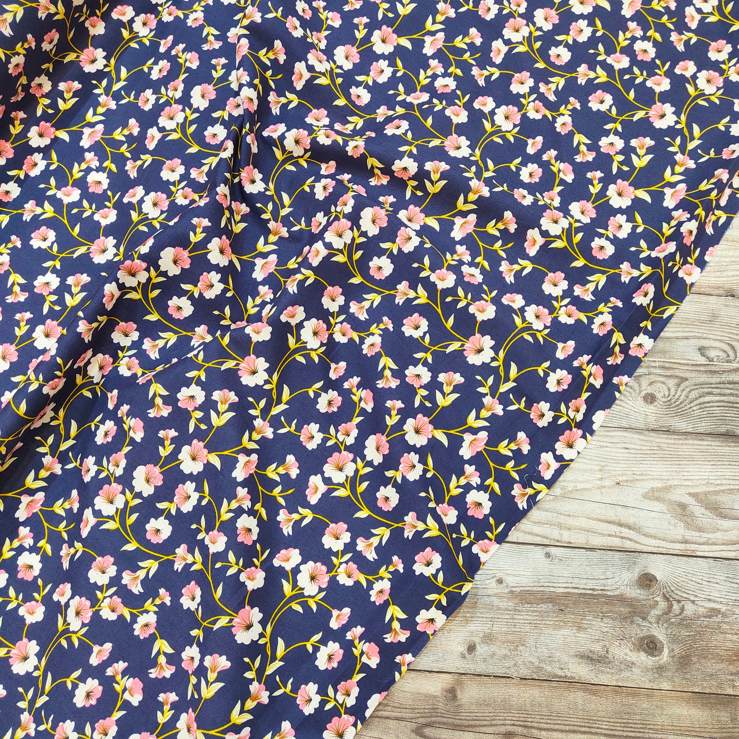 Pink Floral on French Navy Cotton