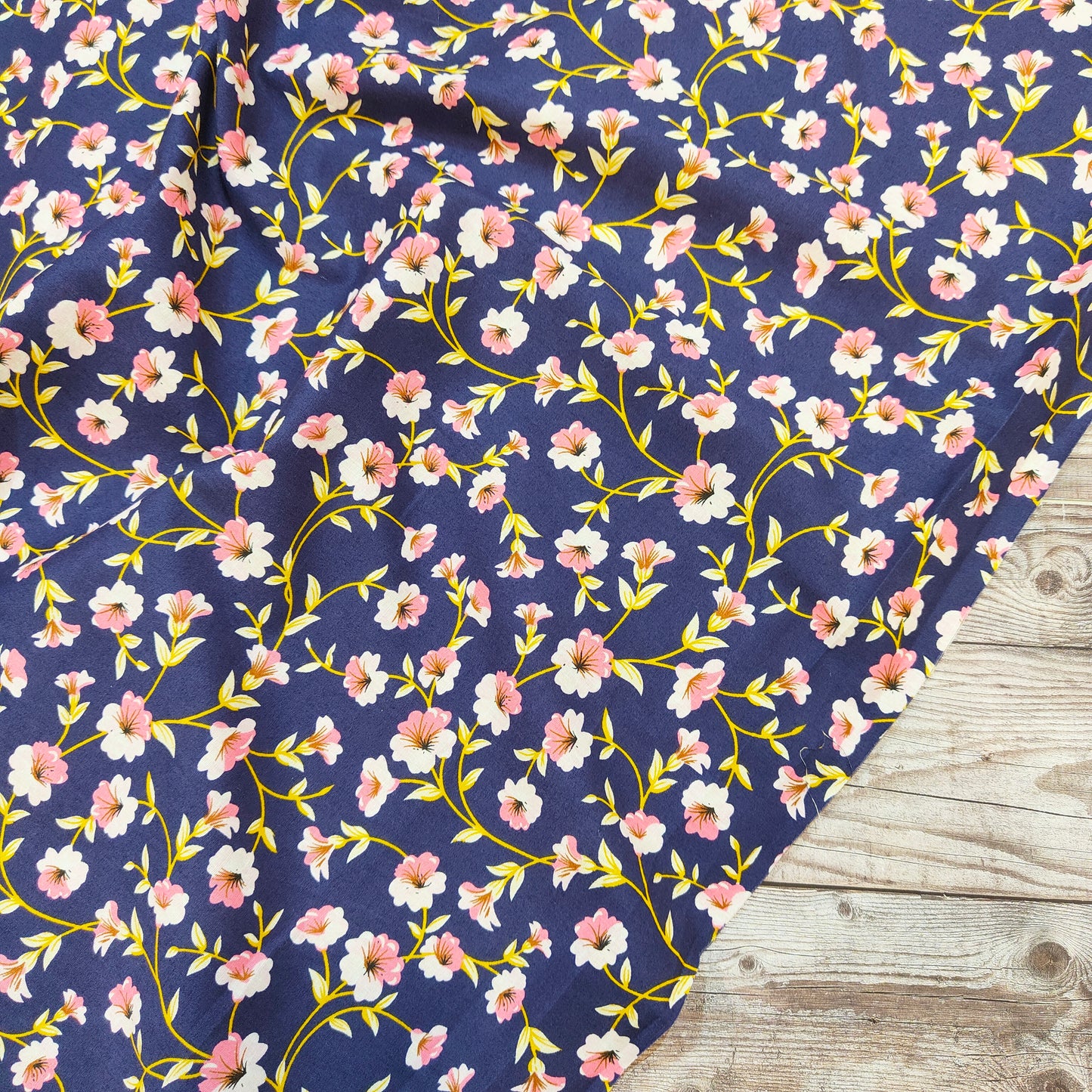 Pink Floral on French Navy Cotton