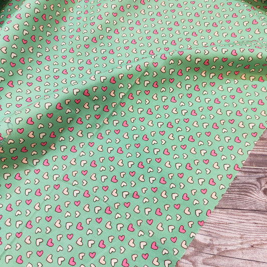 Hearts on Mint Cotton Poplin