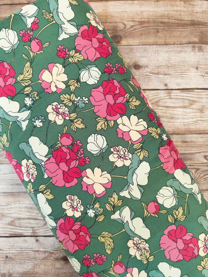 Floral on Sage Cotton Jersey 40cm