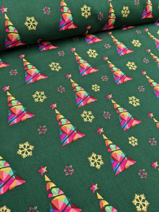 Rainbow Christmas Tree Bottle Green Metallic Cotton