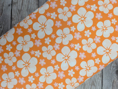 Hawaiian Floral on Orange Cotton