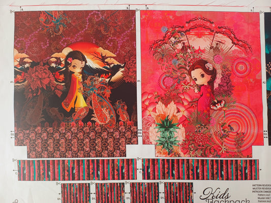Geisha Girl Cotton Canvas Childs Backpack Panel