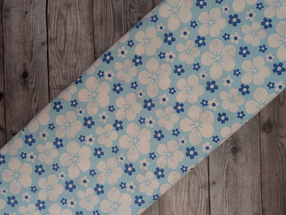 Hawaiian Floral on Blue Cotton