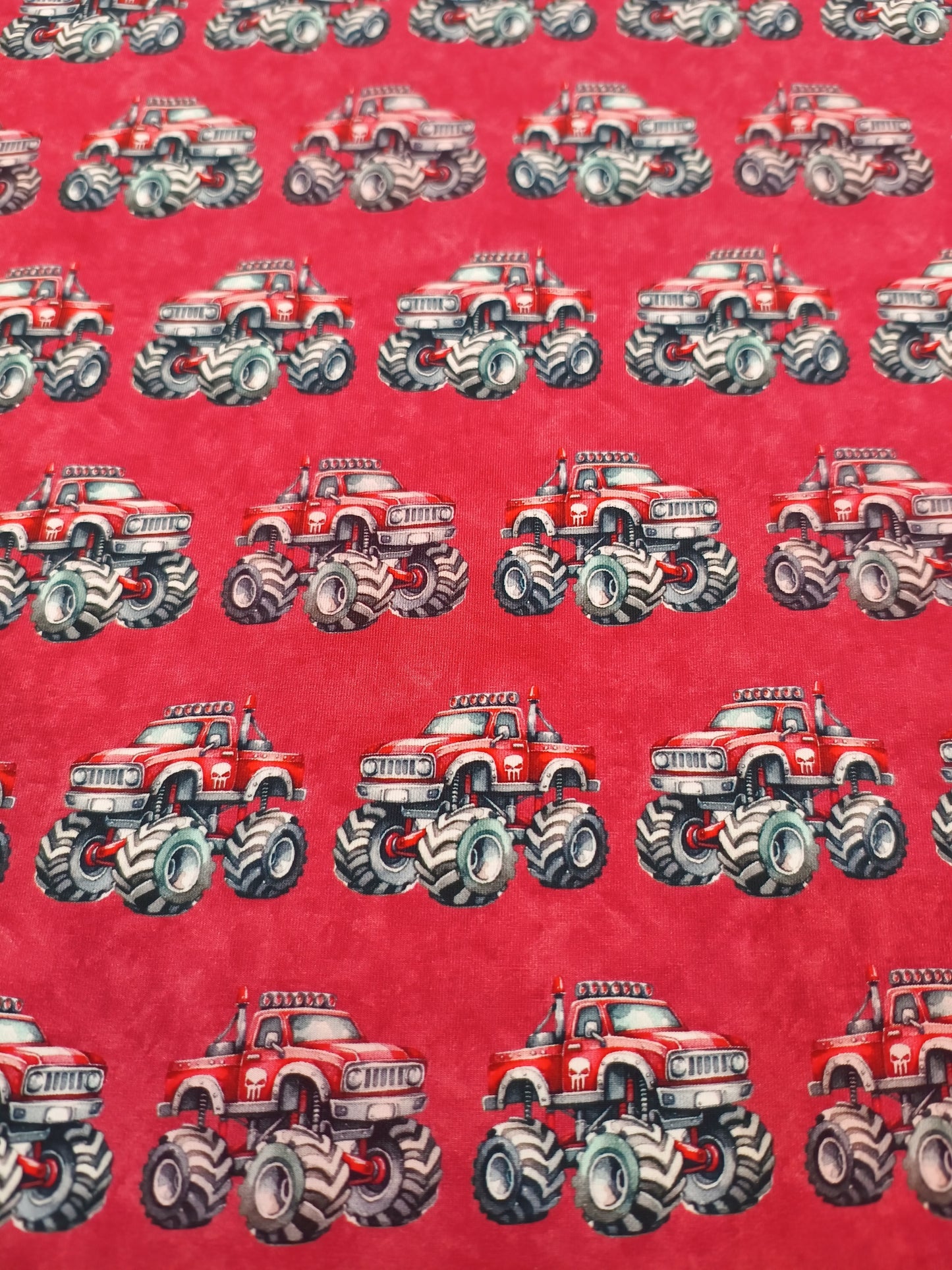 Red Monster Trucks Cotton Jersey