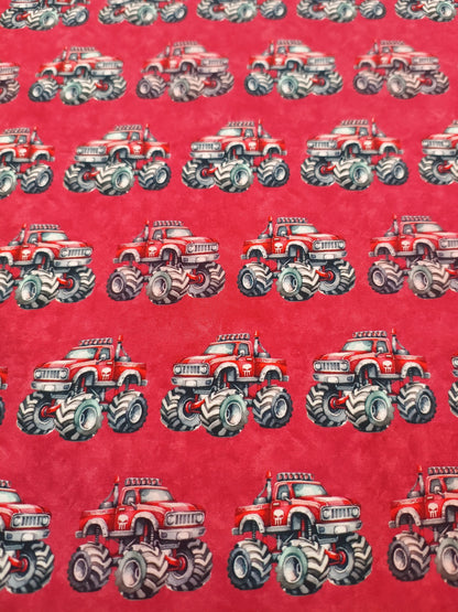 Red Monster Trucks Cotton Jersey