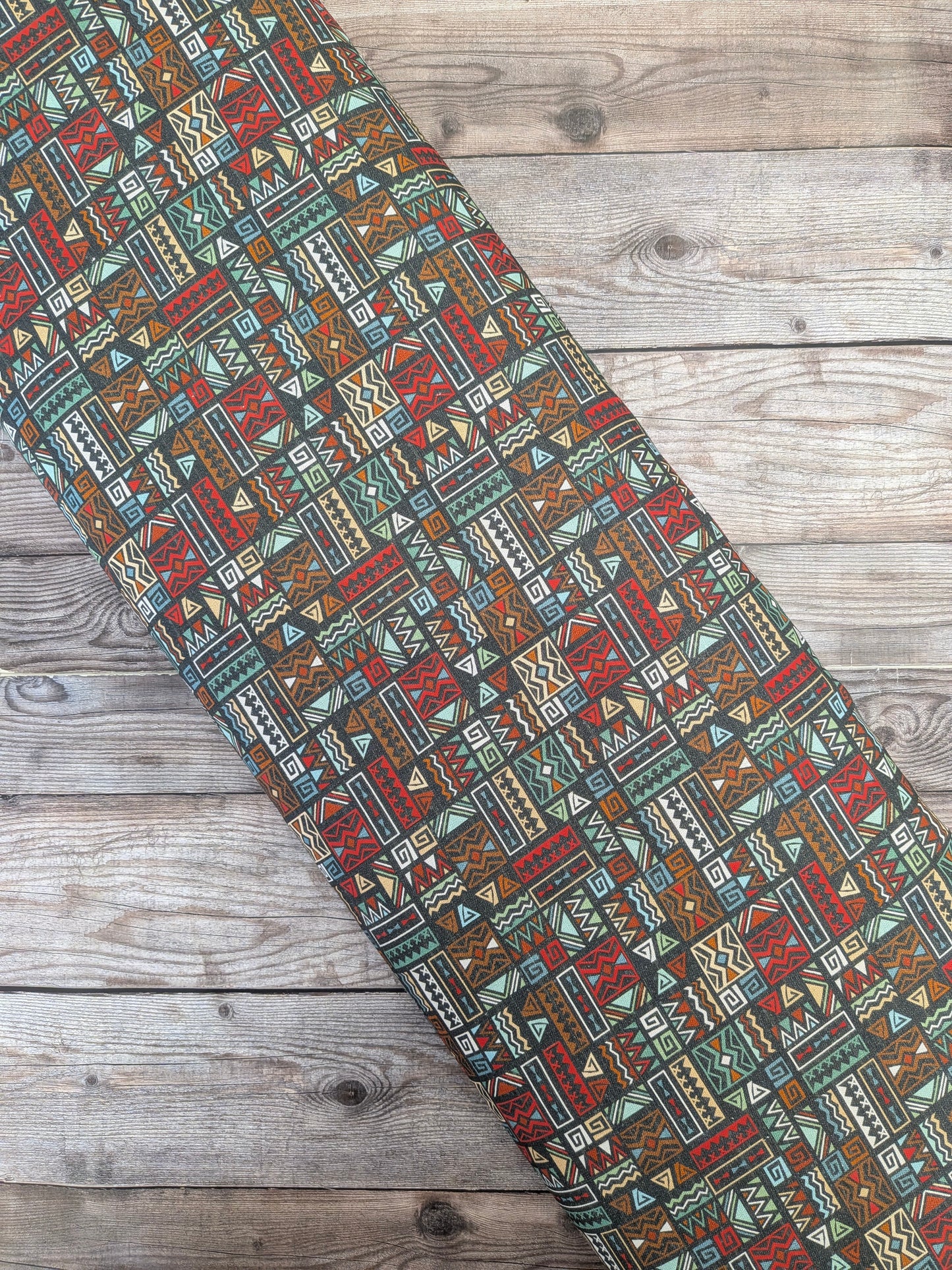 Tribal Print on Bottle Green Cotton