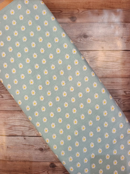 Daisies on Blue Cotton