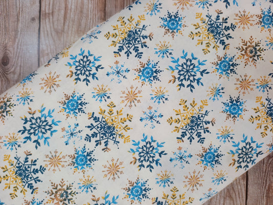 Ombre Snowflakes on White Cotton
