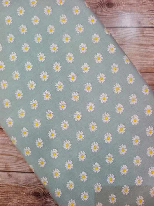 Daisies on Blue Cotton