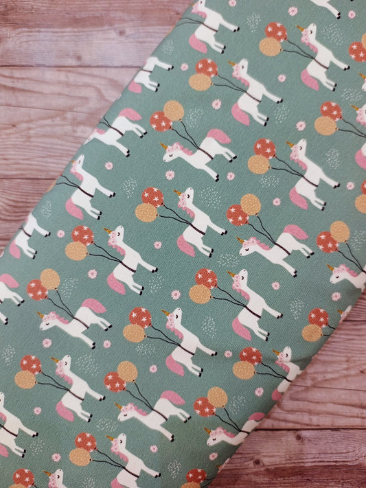 Party Unicorn on Duck Egg Cotton Jersey