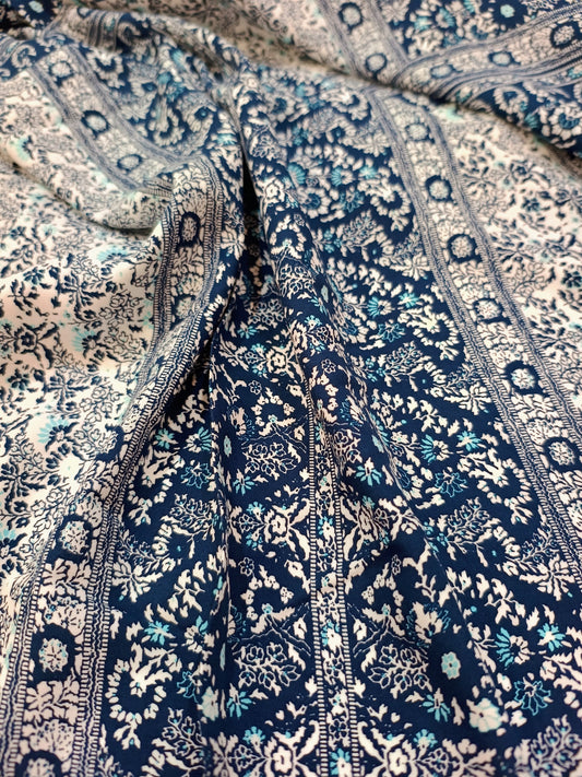 Blue Block Print Viscose