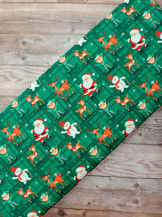 Santa on Green Cotton
