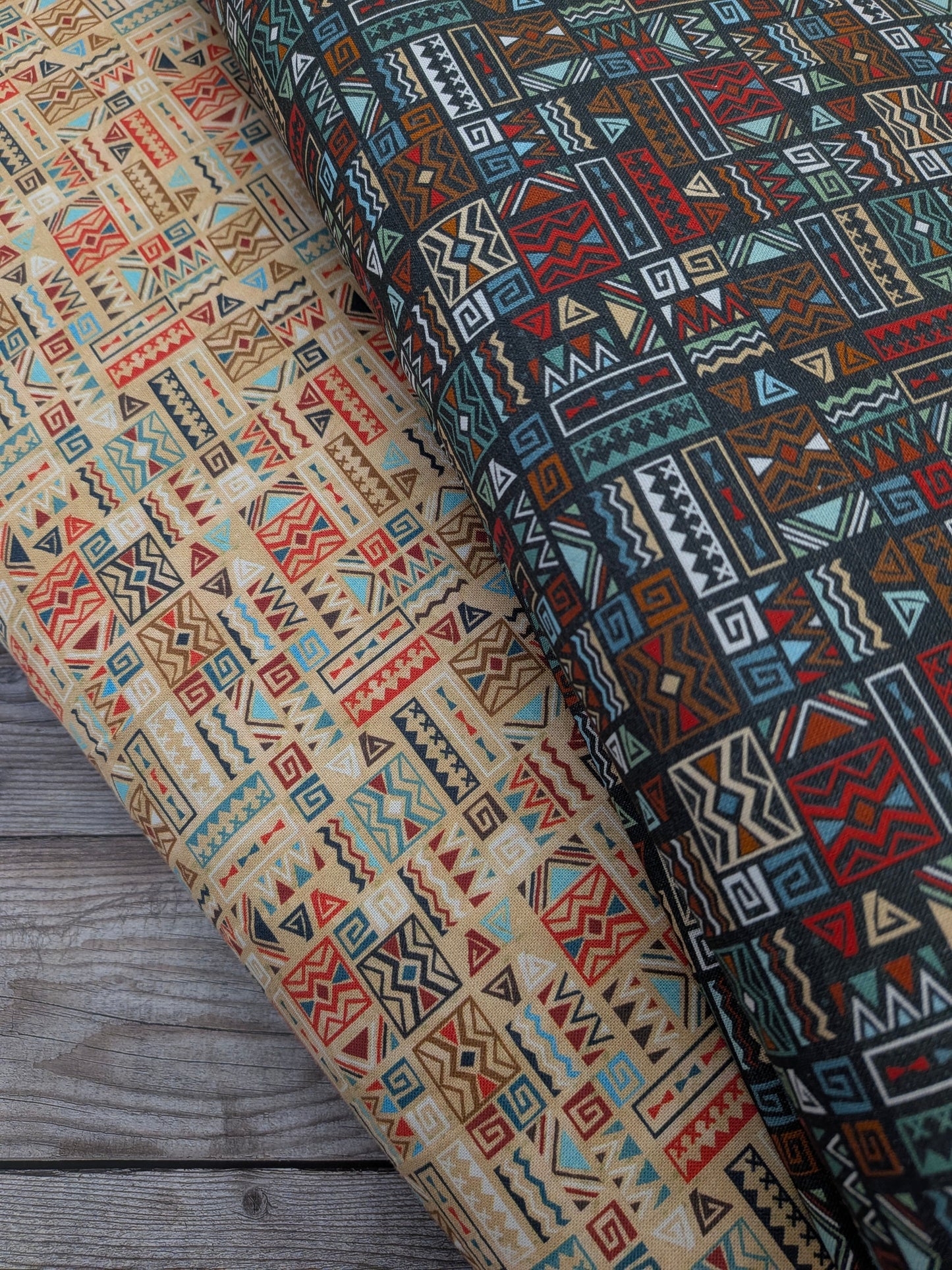 Tribal Print on Bottle Green Cotton