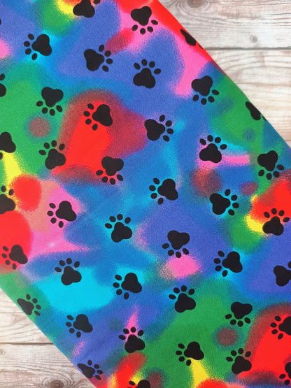 Paw Prints on Rainbow Cotton