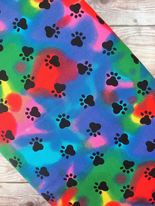 Paw Prints on Rainbow Cotton