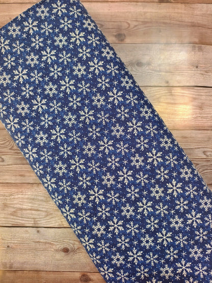 White Snowflakes on Blue Cotton