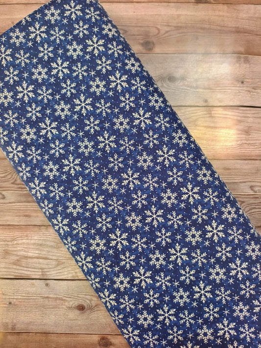 White Snowflakes on Blue Cotton