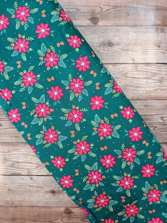 Jewelled Christmas Poinsettia Pine Cotton