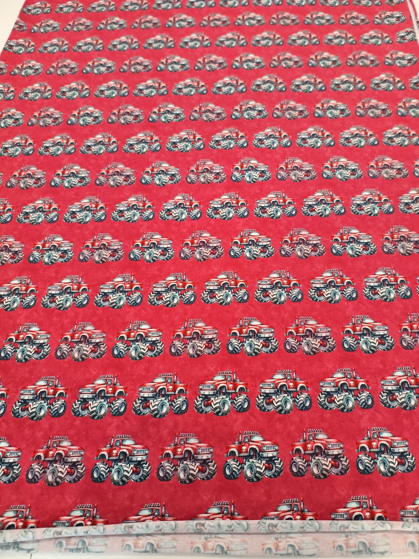Red Monster Trucks Cotton Jersey