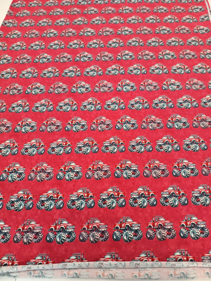 Red Monster Trucks Cotton Jersey