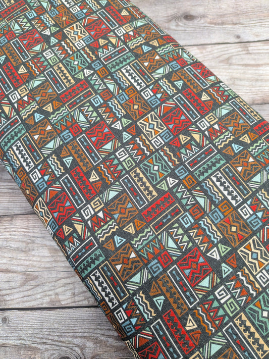 Tribal Print on Bottle Green Cotton