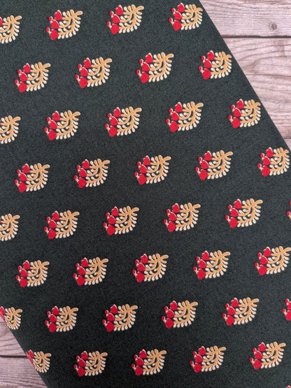 V&A Floral Sprig Olive Cotton