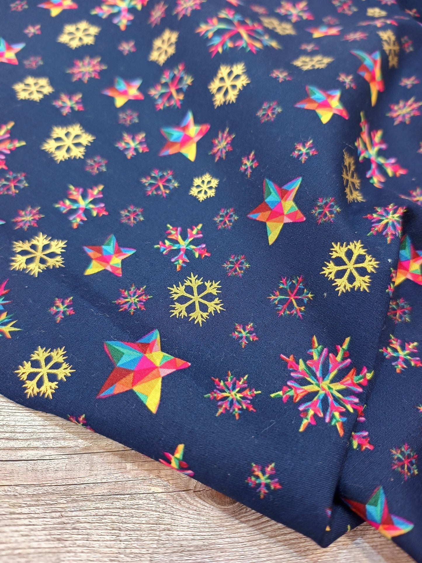 Rainbow Snowflake Metallic Cotton