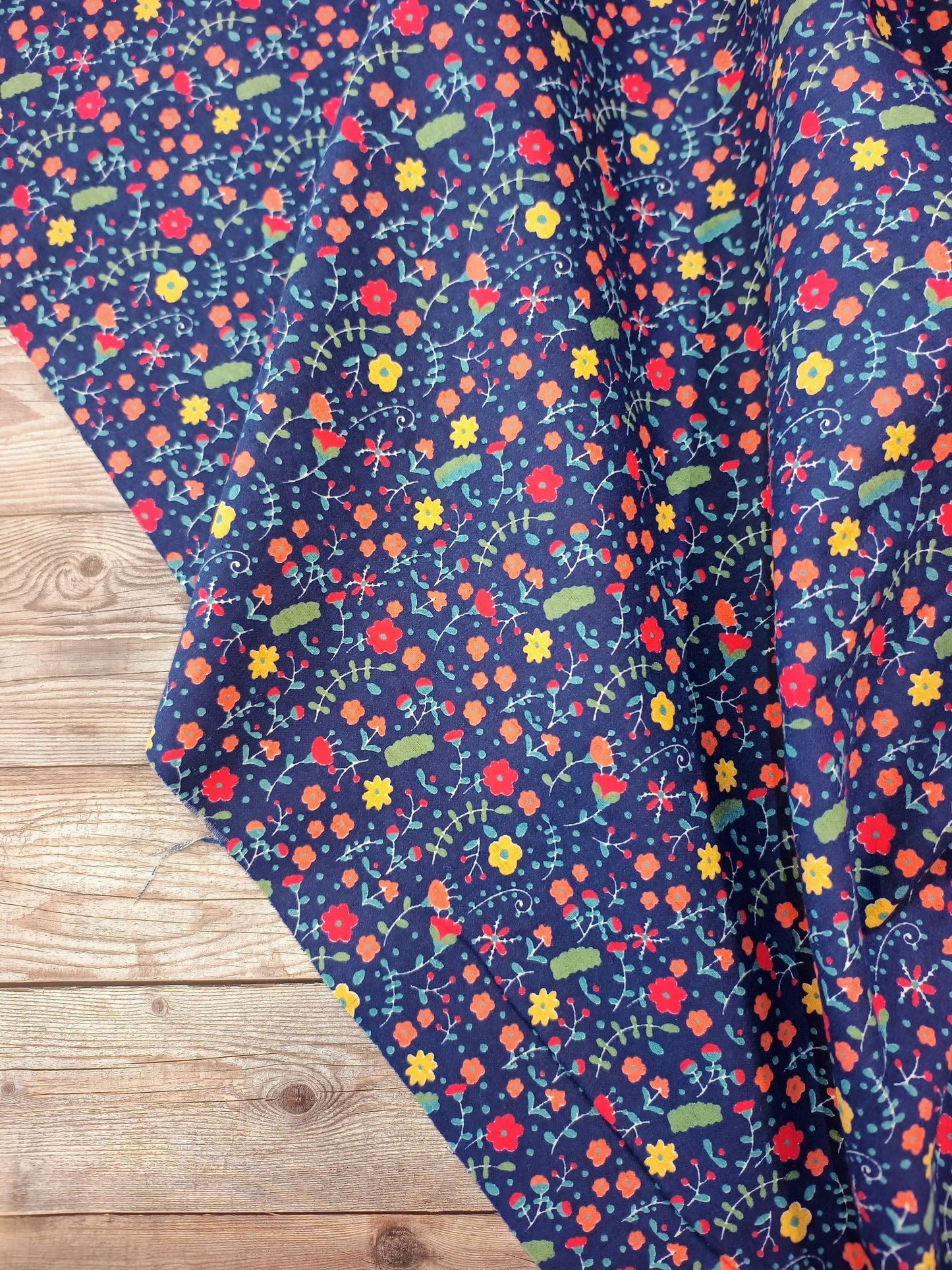 Navy Floral Winceyette