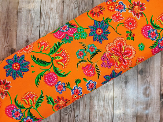 Orange Bright Floral Cotton Jersey