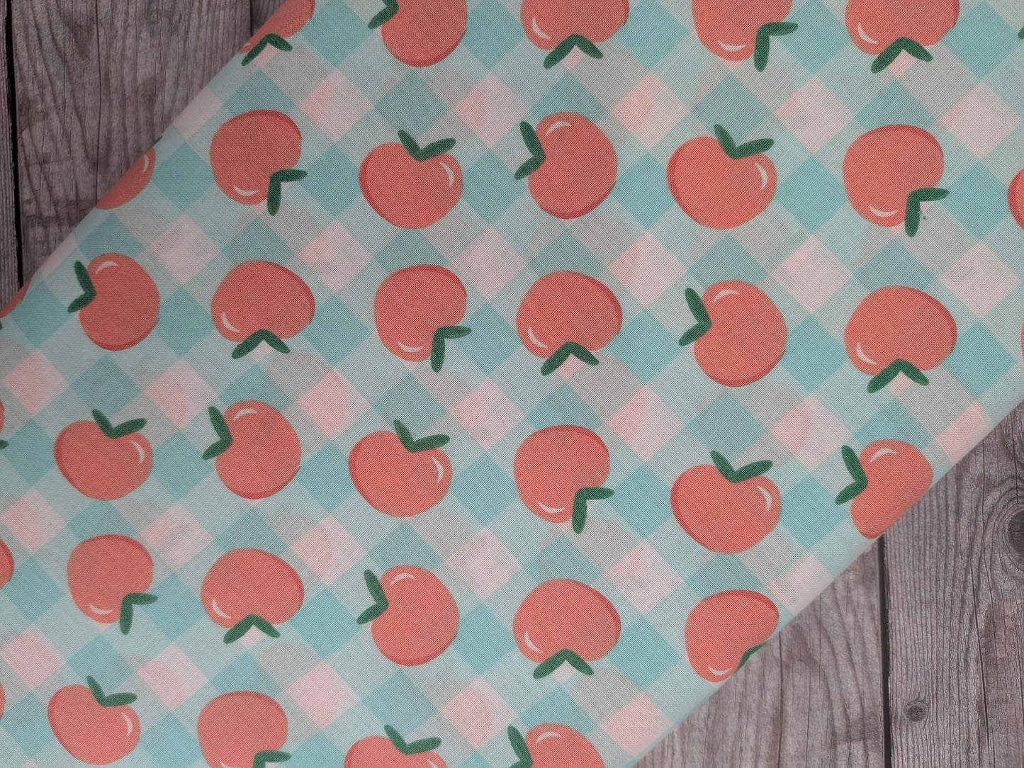 Peaches on Gingham Cotton