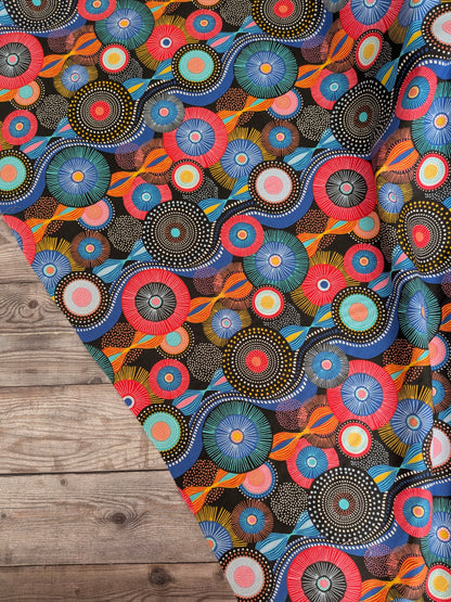 Blue Mandala on Black Percale Cotton