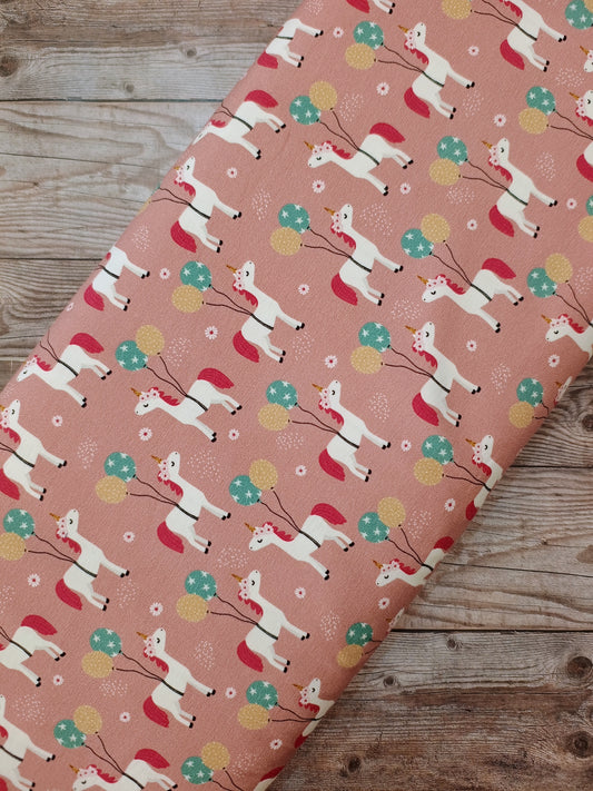 Party Unicorn on Dusky Pink Cotton Jersey