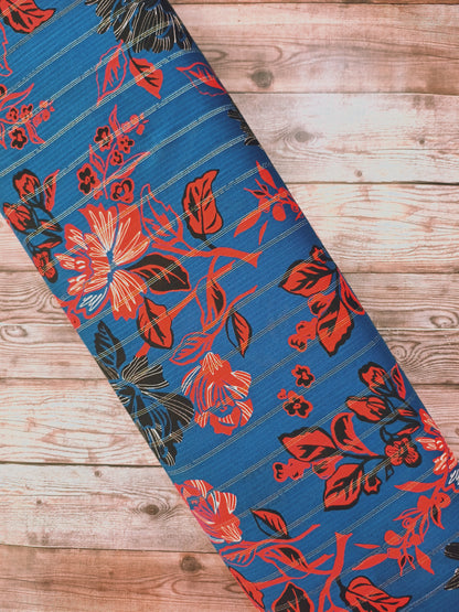 Blue & Red Floral Lurex Viscose