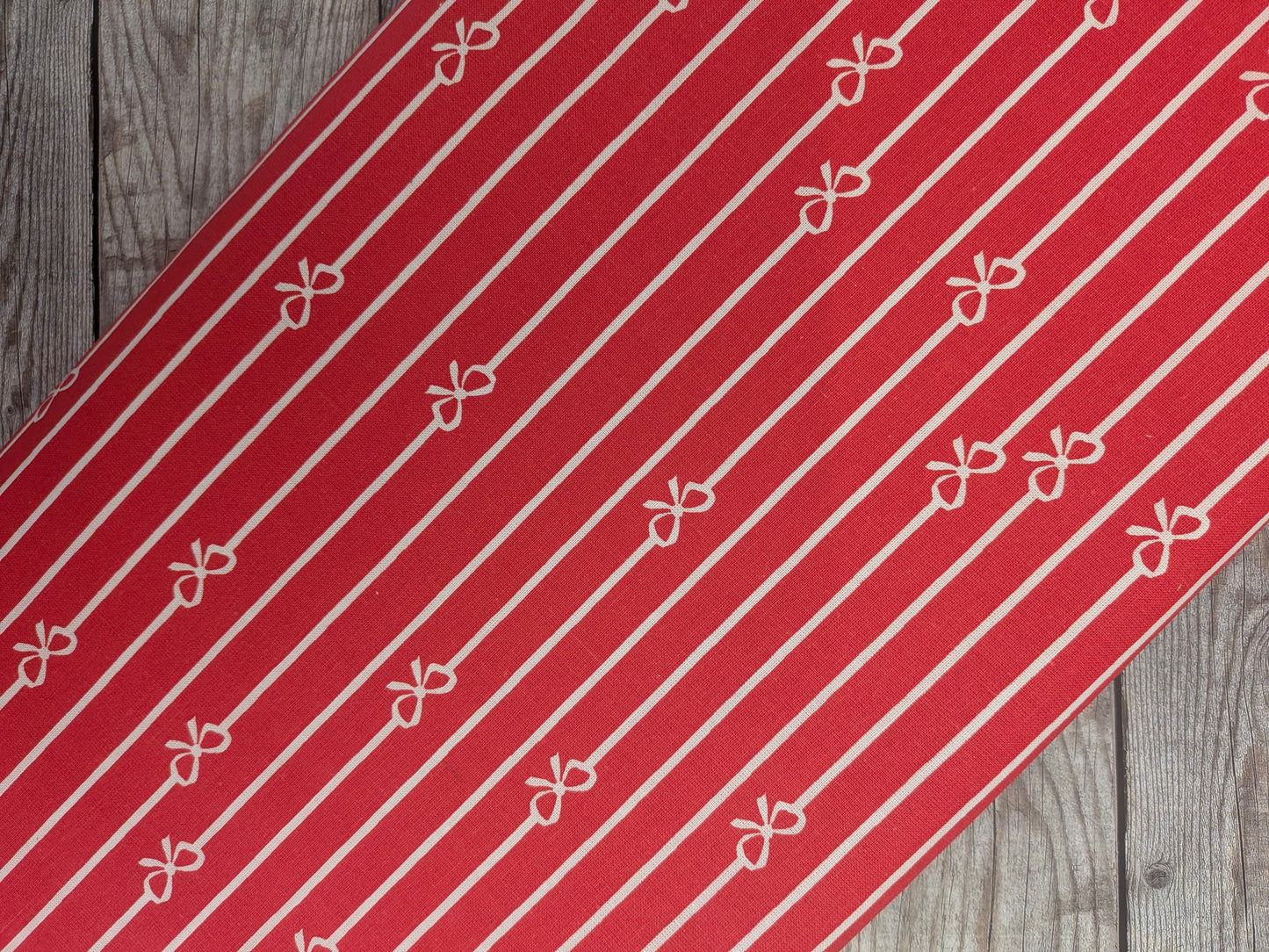 Bows & Stripes on Red Cotton