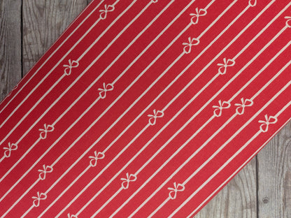 Bows & Stripes on Red Cotton
