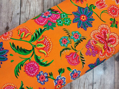 Orange Bright Floral Cotton Jersey