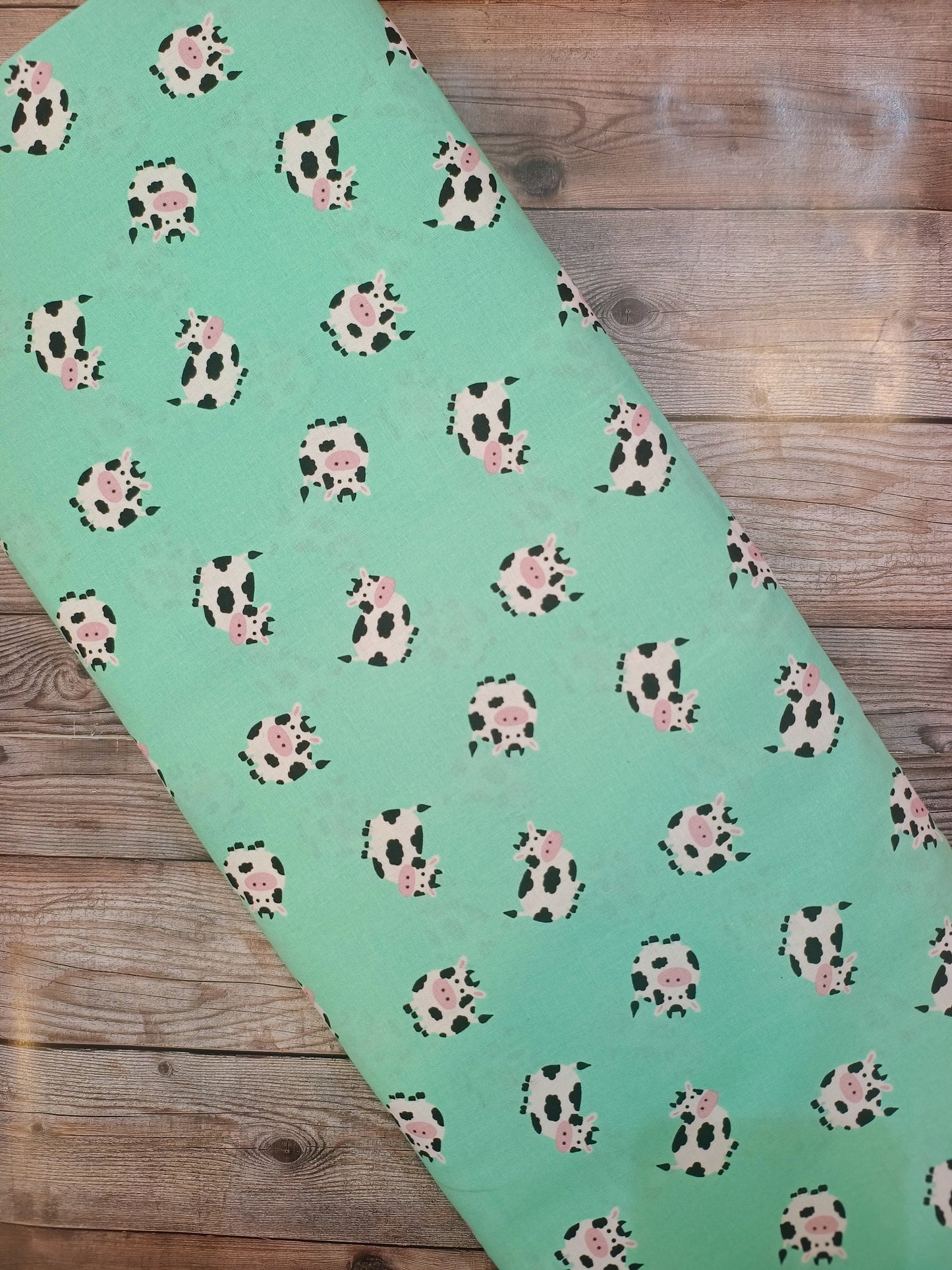Cows on Mint Green Cotton