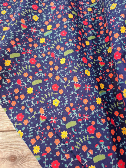 Navy Floral Winceyette