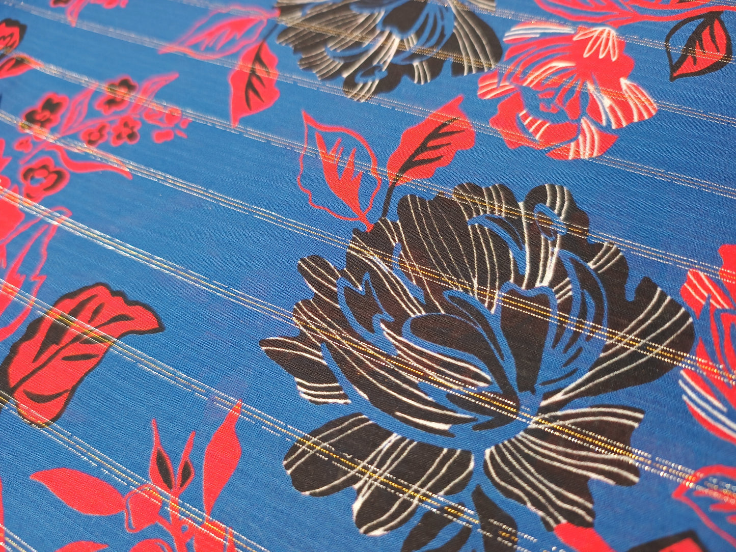 Blue & Red Floral Lurex Viscose