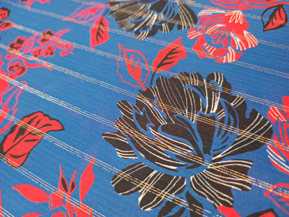 Blue & Red Floral Lurex Viscose