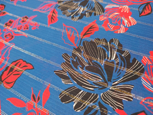 Blue & Red Floral Lurex Viscose