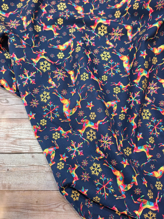 Rainbow Reindeer Metallic Cotton
