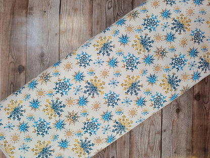 Ombre Snowflakes on White Cotton