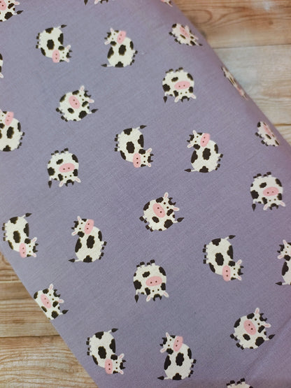 Cows on Denim Blue Cotton