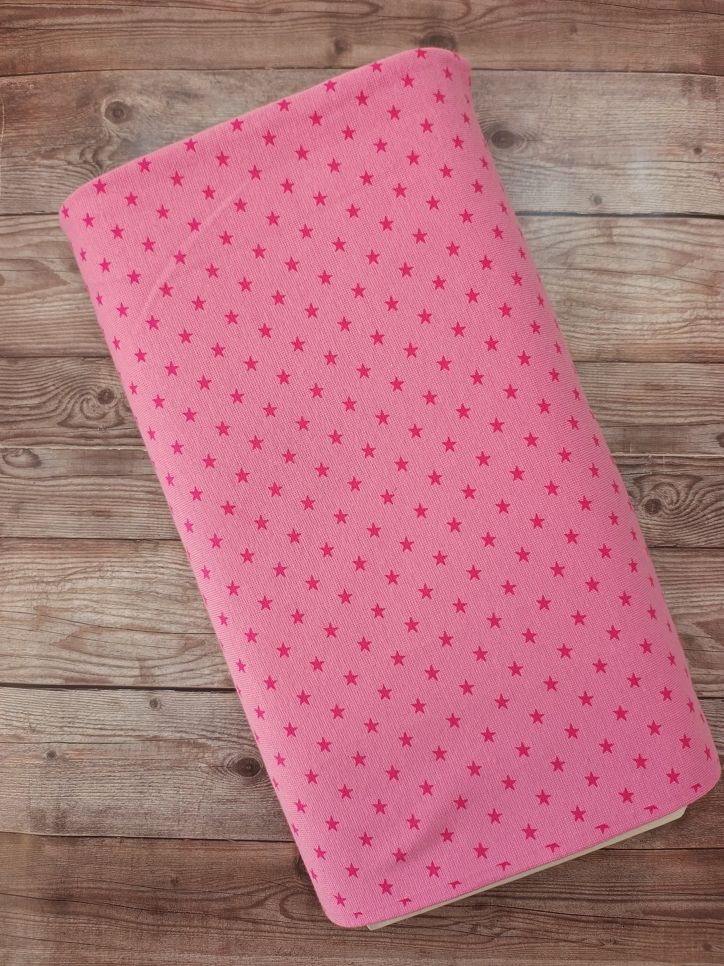 Pink Stars Tubular Cotton Ribbing Jersey