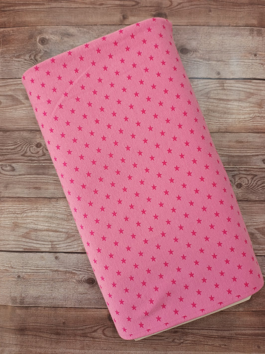 Pink Stars Tubular Cotton Ribbing Jersey