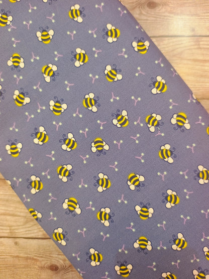 Bumble Bees on Denim Blue Cotton