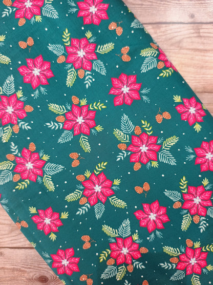 Jewelled Christmas Poinsettia Pine Cotton