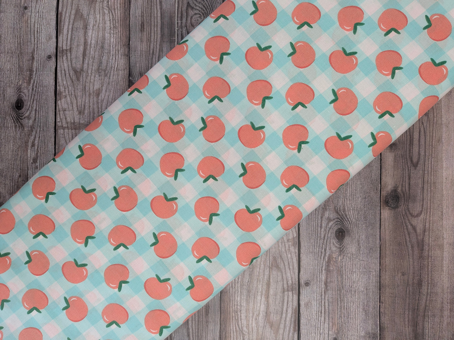 Peaches on Gingham Cotton